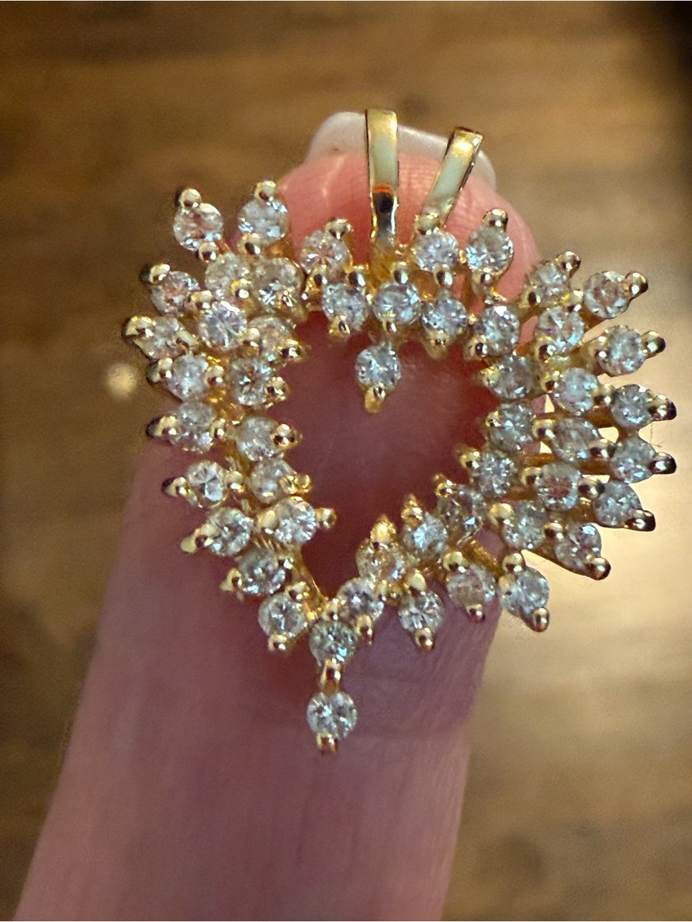 Vintage 14k Yellow Gold Natural Diamond Open Heart Pendant